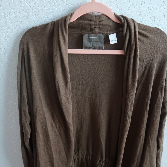 Guinevere by Anthropologie Chocolate Brown Draped Cardigan Size Medium cashmere - Picture 2 of 8